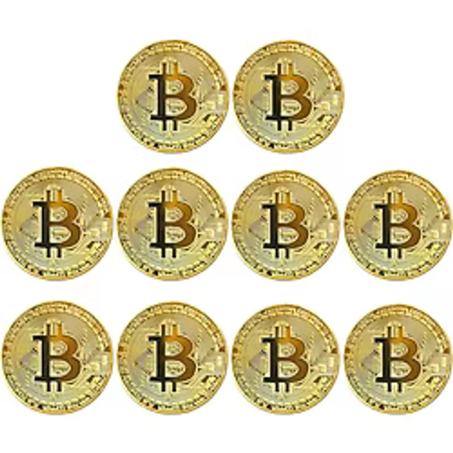 GÜNCELÇARŞI Bitcoin Madeni Hatıra Parası, BTC Altın Rengi Hediye Sikke Para, Kutulu Koleksiyon Parası (10 ADET)