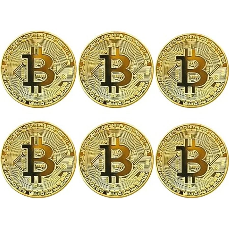 GÜNCELÇARŞI Bitcoin Madeni Hatıra Parası, BTC Altın Rengi Hediye Sikke Para, Kutulu Koleksiyon Parası (6 ADET)