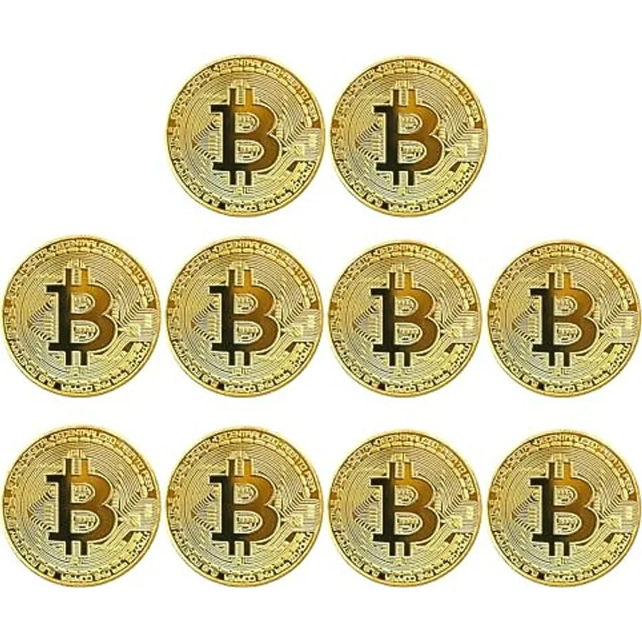 GÜNCELÇARŞI Bitcoin Madeni Hatıra Parası, BTC Altın Rengi Hediye Sikke Para, Kutulu Koleksiyon Parası (10 ADET)