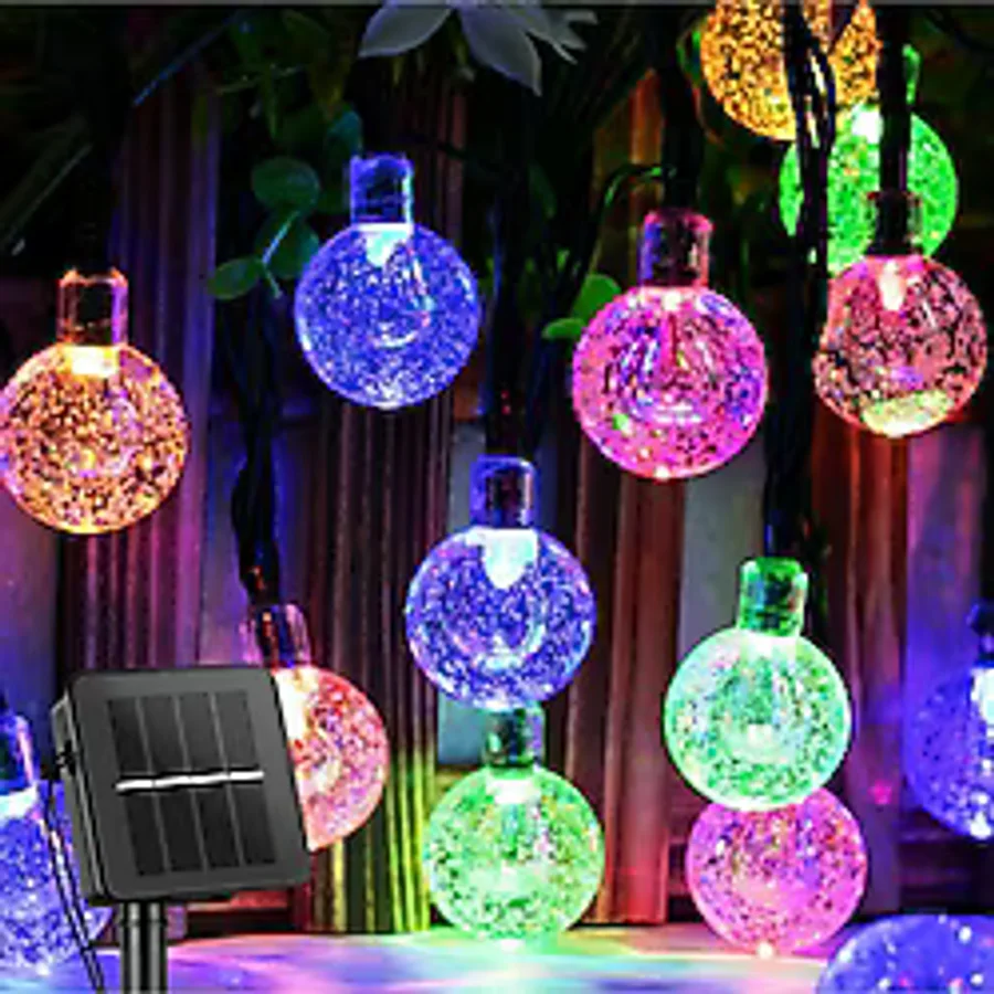 Güneş Enerjili 7 M 50 Led Rgb Çok Renkli Kristal Top Solar Bahçe Aydınlatması Led Lamba