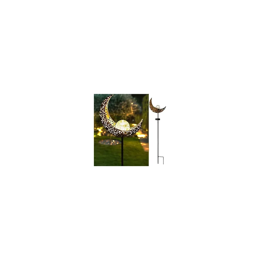 Güneş Enerjili Ay Figürlü 85 Cm Solar Bahçe Lambası Dekoratif Kazıklı Dış Mekan Sıcak Beyaz Led Aydınlatma