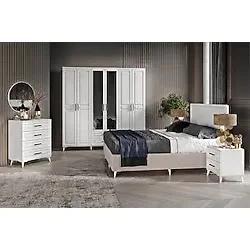 GuneyStore Komple Mdf Gözde 6 Kapaklı Beyaz Yatak Odası Takımı