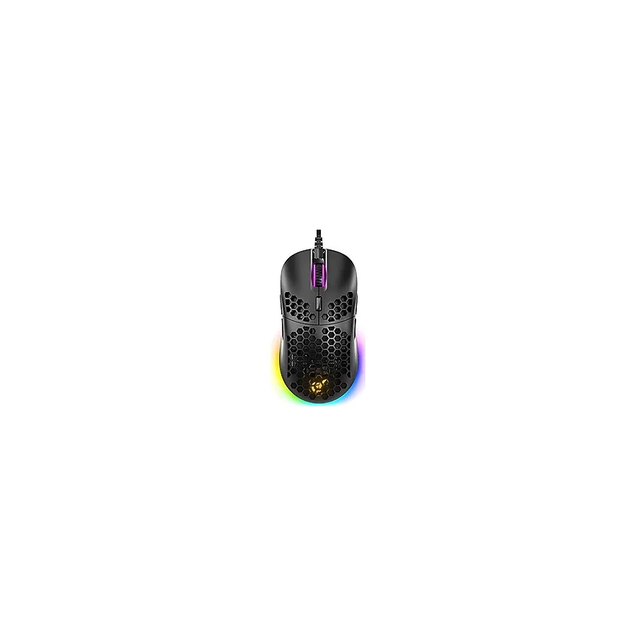 GUNMJO Gram DIY Petek Kabuk Kablolu RGB Oyun Faresi, 9 Düğmeli ve 10.000 DPI'ya Kadar PC Oyun Faresi, PC Oyunları için Bilgisayar Faresi, Siyah Renk