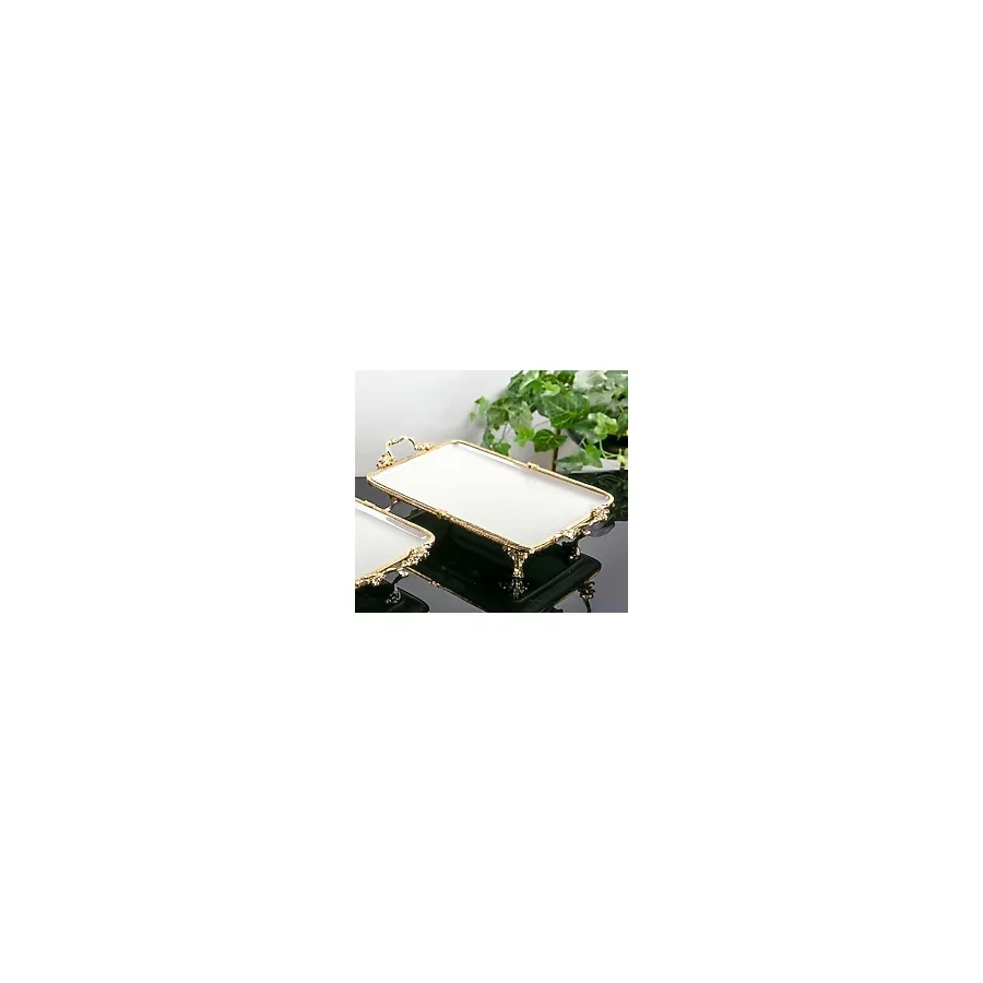 Güral Porselen Metal Çerçeveli Dikdörtgen Porselen Servis Tabağı 35 x 26 cm - 35 x 26 cm