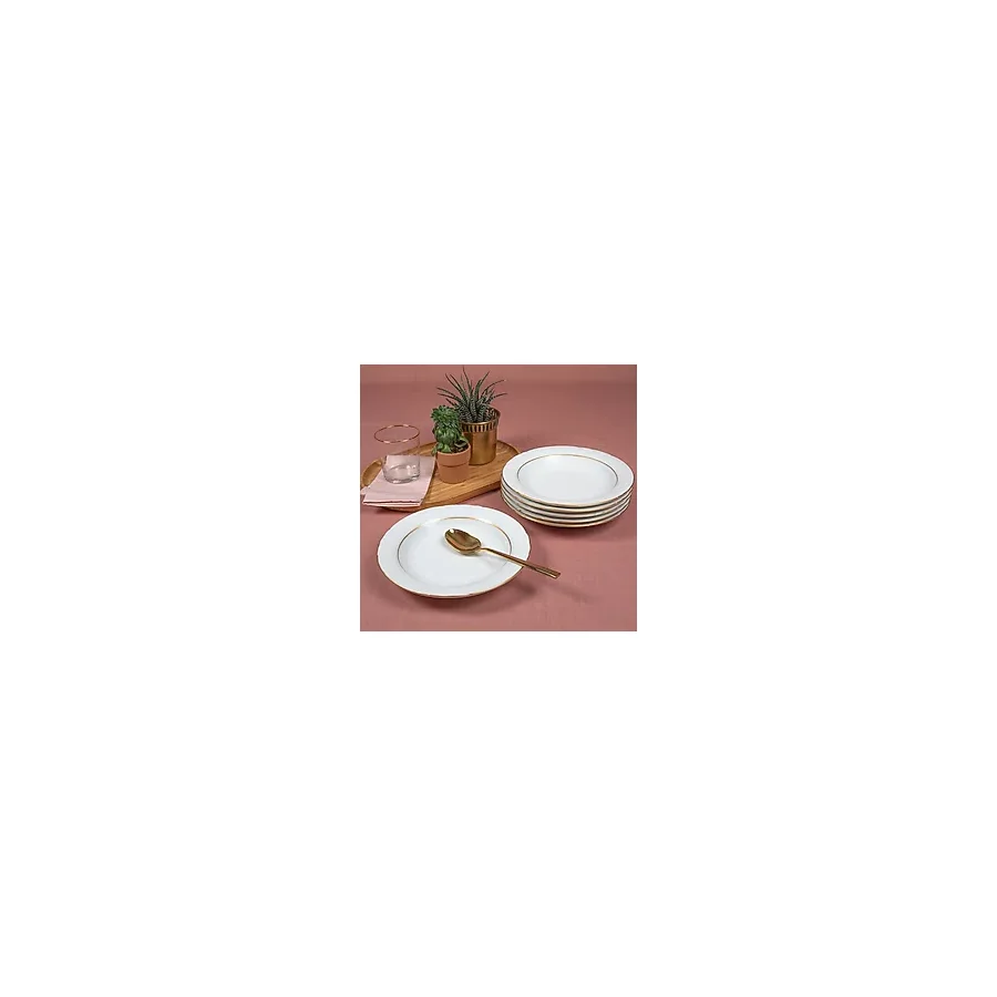 Güral Porselen Soprano 23 Cm Çukur Yemek Tabağı 6 Adet Çift Altın Yaldız