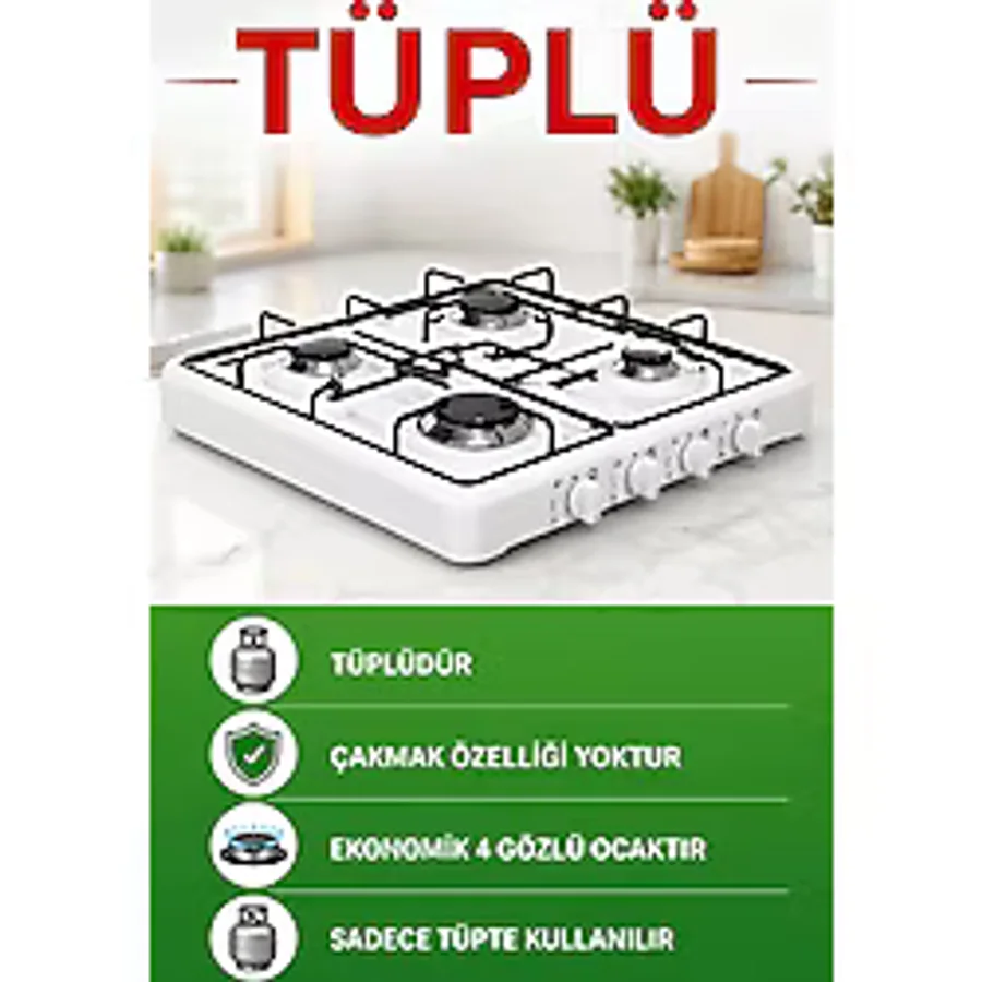 GURKAN 4 Lü Set Üstü Lpg TÜPLÜ Ocak 4 Gözlü TÜPLÜ Ocak Tezgah Set Üstü Ocak