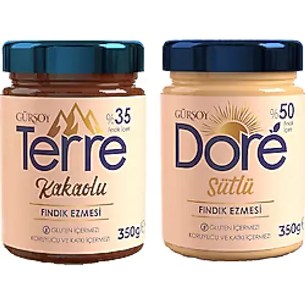 Gürsoy Terre Kakaolu Fındık Kreması 350 Gr - Dore Sütlü Fındık Ezmesi 350 Gr