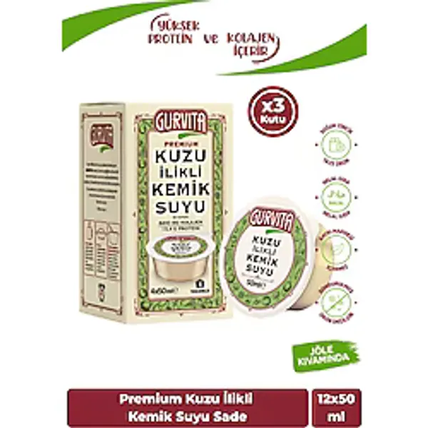 Gurvita Kuzu İlikli Kemik Suyu 50 ml 12 Adet Türkiye Menşeli Porsiyonlanmış Lezzet - 1 Paket