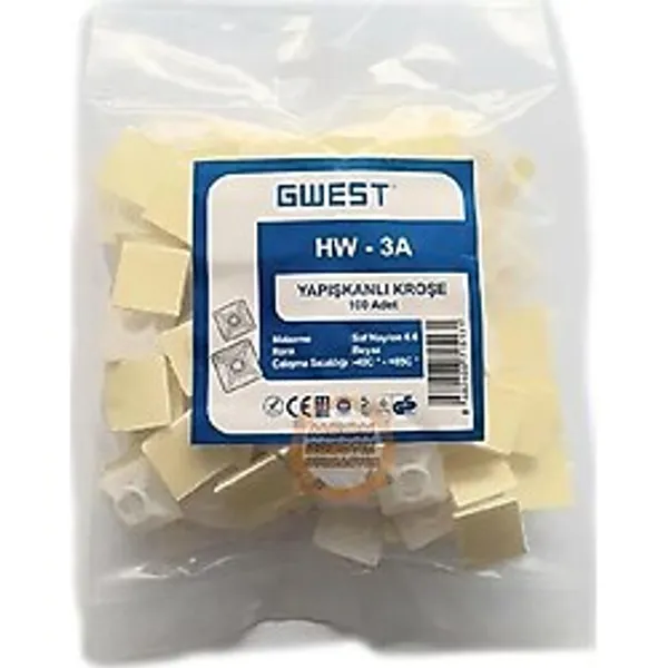 Gwest HW-3A ,19X19X4MM 100-ADET Beyaz Yapışkanlı Kroşe