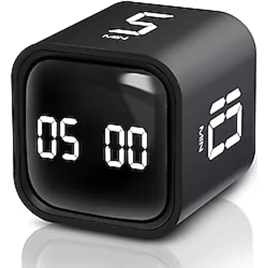 GWORKE GT-1 Pomodoro Zamanlayıcı Küp, Flip Timer, Öğrenci Ders Çalışma Saati, 5/10/30/60 dk & Özel Geri Sayım, USB Şarjlı, Sessiz/Titreşimli Alarm, Mutfak Kronometresi - Siyah