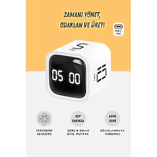 GWORKE GT-1 Pomodoro Zamanlayıcı Küp Flip Timer Öğrenci Ders Çalışma Saati, Mutfak Kronometresi - Beyaz