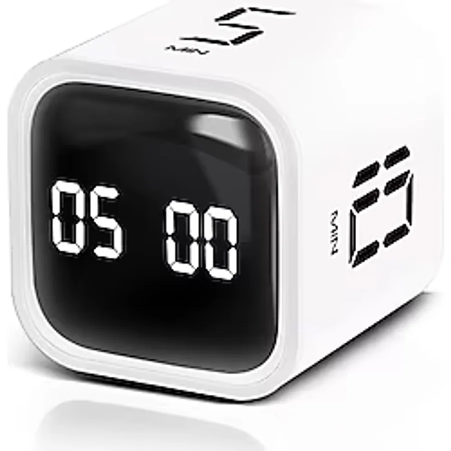 GWORKE GT-1 Pomodoro Zamanlayıcı Küp, Flip Timer, Öğrenci Kronometresi & Ders Çalışma Saati, 5/10/30/60 dk + Özel Geri Sayım, USB-C Şarjlı, Sessiz/Titreşimli Alarm, Mutfak/Ofis - Beyaz