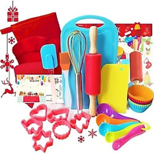 Gy Atelier Çocuk Pişirme Seti, Çocuk Önlüğü ile Gerçek Pişirme Seti, Pişirme Şapkası, Fırın Eldiveni, Tarifler ve Mutfak Aksesuarları, Küçük Çocuklar İçin Araçlar, Hediye