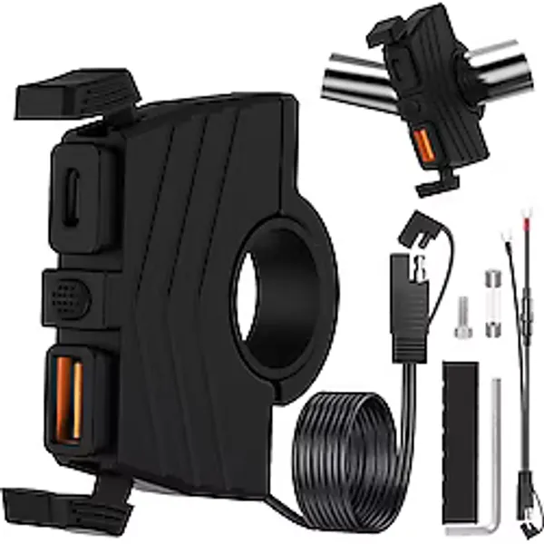 Gy Atelier Motosiklet Hızlı Şarj Cihazı 12V-24V Su Geçirmez Çift USB Type-C Pd Hızlı Şarj Portu Auna Bağlantılı Telefon Tablet Şarj Adaptörü, Motosiklet, Bisiklet, Atv, Tekne, Motor Aksesuarı Mt6 - 20