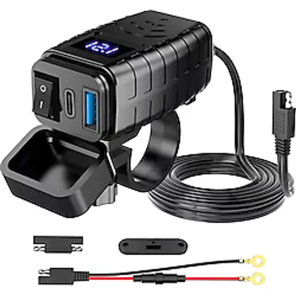 Gy Atelier Motosiklet Hızlı Şarj Cihazı 12V-24V Su Geçirmez Çift USB Type-C Pd Hızlı Şarj Portu Gidon Bağlantılı Telefon Tablet Şarj Adaptörü, Motosiklet, Bisiklet, Atv, Tekne, Motor Aksesuarı Mt4
