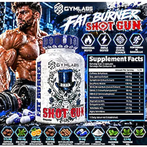 Gymlabs Shotgun Burner Nitric Oxid Energizer Preworkout 60 Caps - Termojenik - Aromasız
