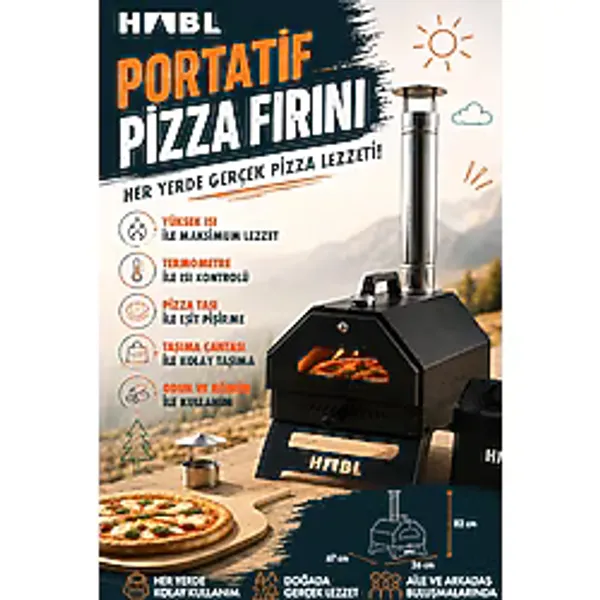 Habl Portatif Pizza Fırını Odun Ve Kömürlü Taşıma Çantalı Pizza Taşı Dahil Kamp Tipi Fırın