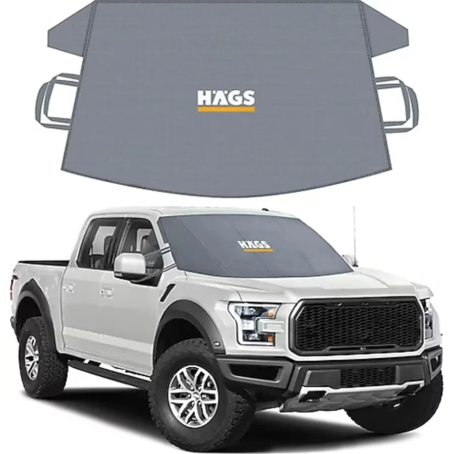 Haegs Buz Ve Kar Önleyici Araç Ön Cam Örtüsü Brandası Ağır Hizmet Tipi 600D Oxford Kumaş Arabalar, Suv'Lar, Kamyonetler İçin Oto Ön Cam Koruyucu Güneşlik Don Örtüsü (185X109Cm) Xl - Gri