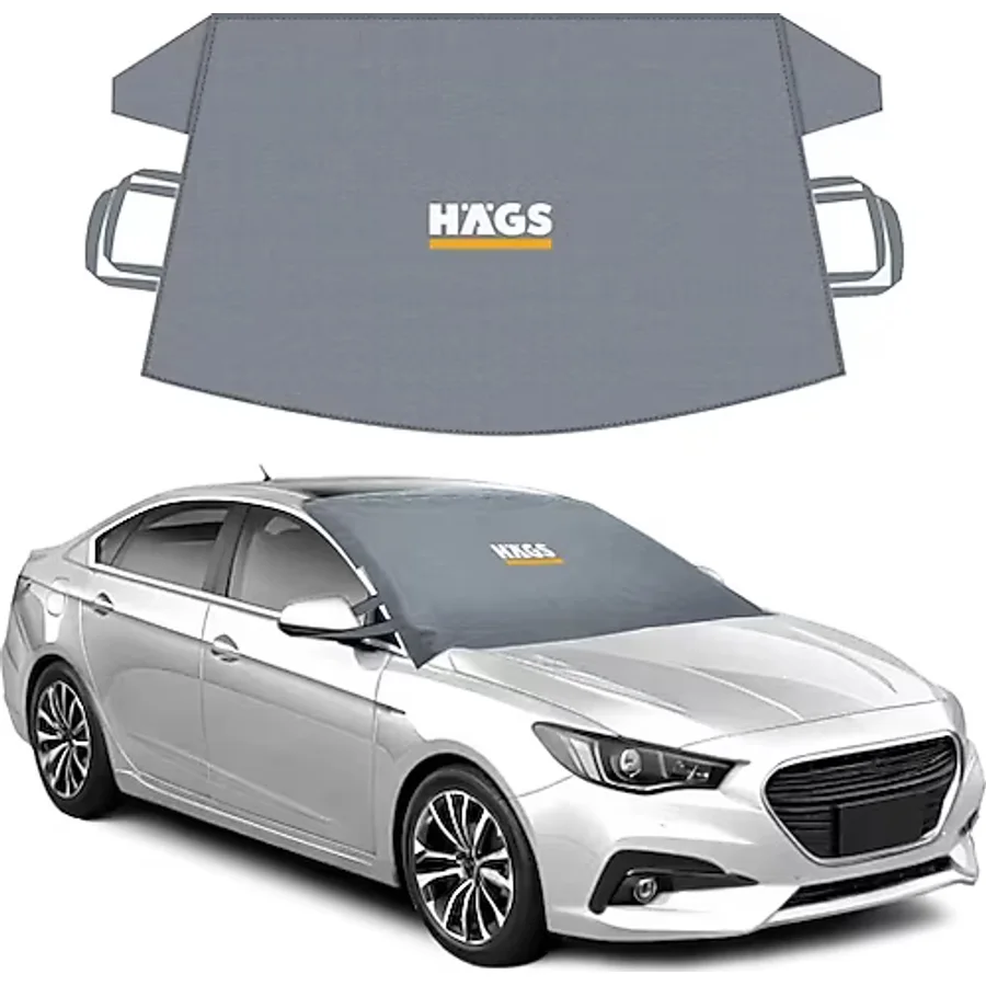 Haegs Buz Ve Kar Önleyici Araç Ön Cam Örtüsü Brandası Ağır Hizmet Tipi 600D Oxford Kumaş Arabalar, Suv'Lar, Kamyonetler İçin Oto Ön Cam Koruyucu Güneşlik Don Örtüsü (178X106Cm) L - Gri
