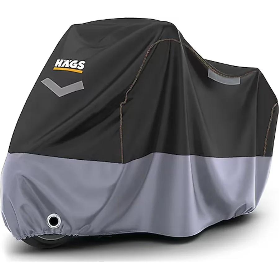 Haegs Motosiklet Brandası, Motor Kılıfı, Örtüsü Dış Mekan Motosiklet Örtüsü Su Geçirmez, Rüzgar, Toz Geçirmez, Motor Scooter Garaj Brandası, Kışa Dayanıklı L 220x95x125 cm - Siyah-Gri