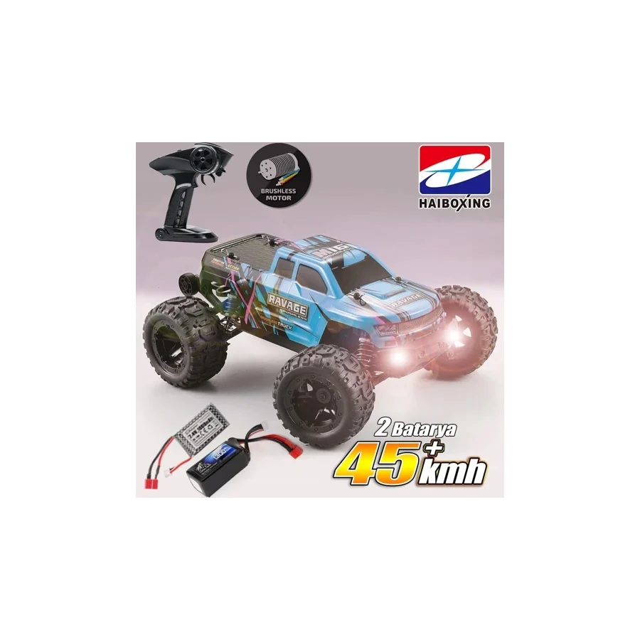 HAIBOXING RC 1/16 Ravage 45+ KM/H Sürat RC Araba RTR Elektrikli 4WD Brushless Offroad (Mavi)+1300mAh 7.4V2S Lipo Batarya