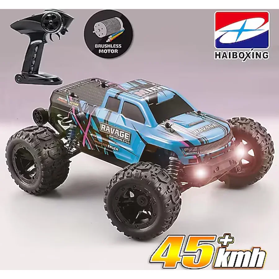Haiboxing RC 1/16 Ravage 45+ KM/H Sürat Uzaktan Kumandalı RC Model Araba RTR Elektrikli 4WD Brushless Fırçasız Offroad Truck mavi