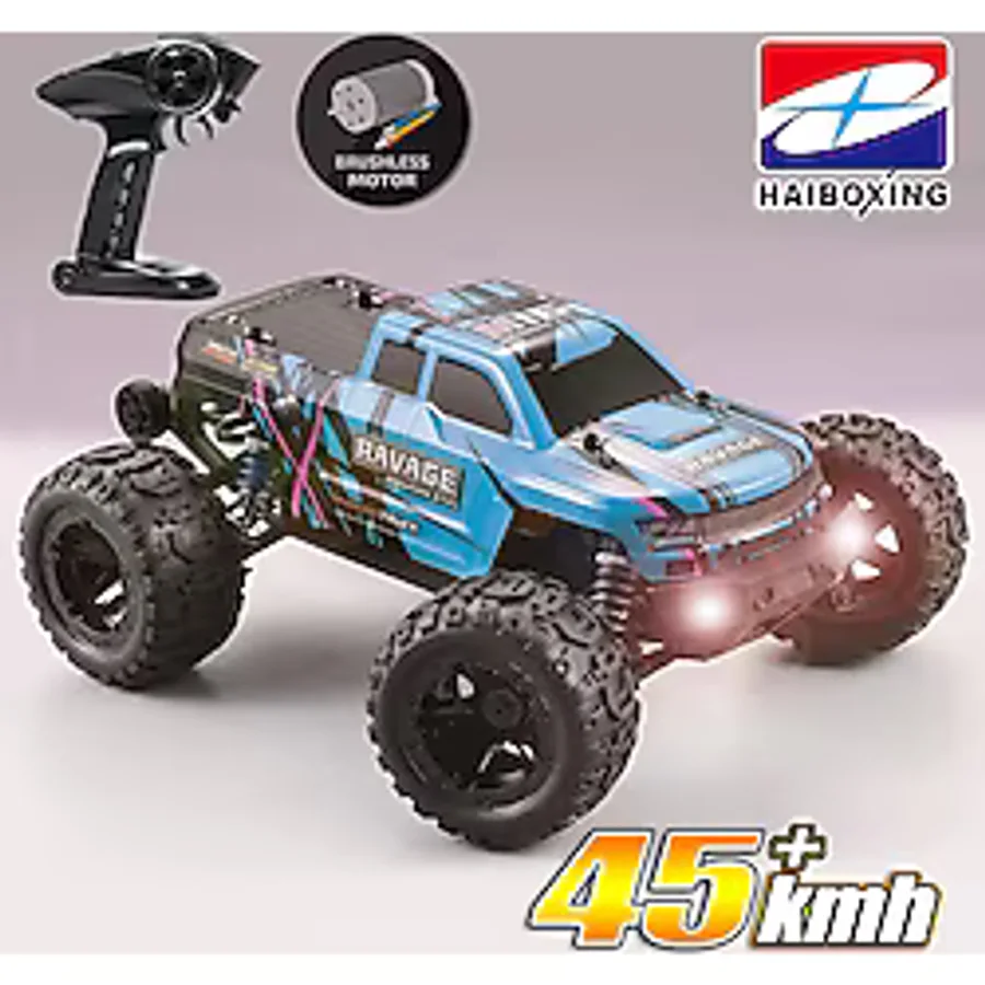 Haiboxing RC 1/16 Ravage 45+ KM/H Sürat Uzaktan Kumandalı RC Model Araba RTR Elektrikli 4WD Brushless Fırçasız Offroad Truck mavi
