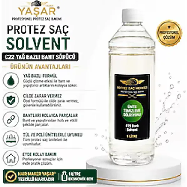 hair maker yaşar Protez Saç Solventi C22 Yağ Bazlı Bant Sökücü 1 L - Protez Saç Solvent Temizleyici Sıvı