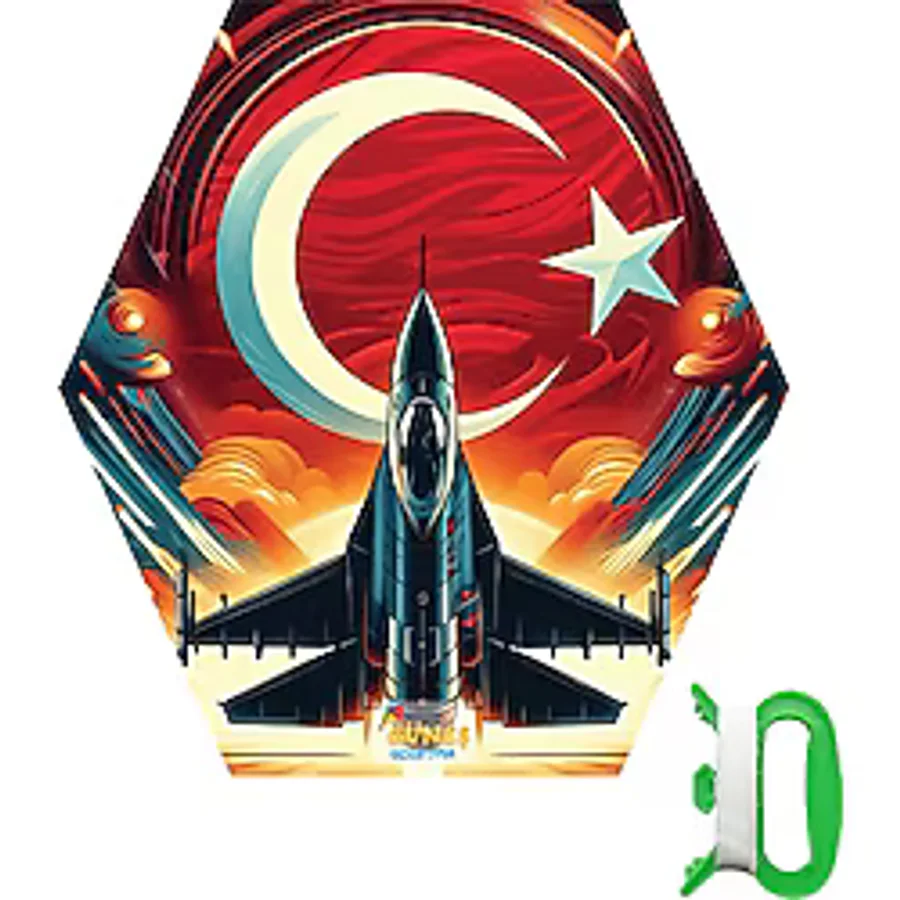 Hak-İş Oyuncak Türk Bayrağı & F16 Desenli Kolay Kurulum Altıgen Çıtalı Uçurtma - Kırmızı - Beyaz