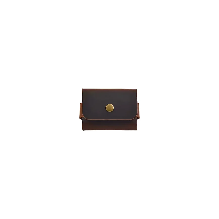 Hakiki Deri Minimal Kartlık, Erkek & Kadın Minimalist Kartvizitlik, Tek Çıtçıtlı Şık Para ve Cüzdan, Hediyelik Ürün (taba)
