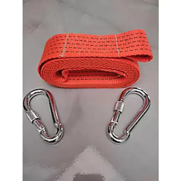 Halatı 3 Ton 5 M (Çekme Halatı) Kumaş 10 mm Vidalı Metal Çengelli Karabinalı, Turuncu Kumaş Çeki Halatı, 5 cm Genişlik 2mm, Yüksek Dayanıklı, Çelik Uçlu Araba Çekme, Oto Çeki