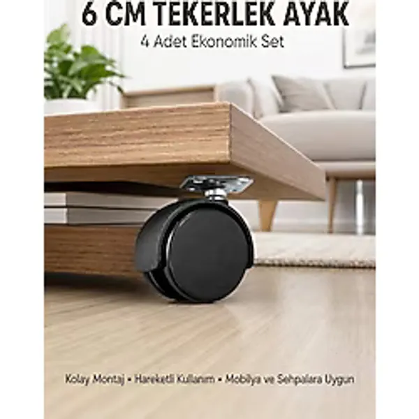 Halı ve Beton Uyumlu Kilitsiz Mobilya Tekerleği 4'lü - Lisinya