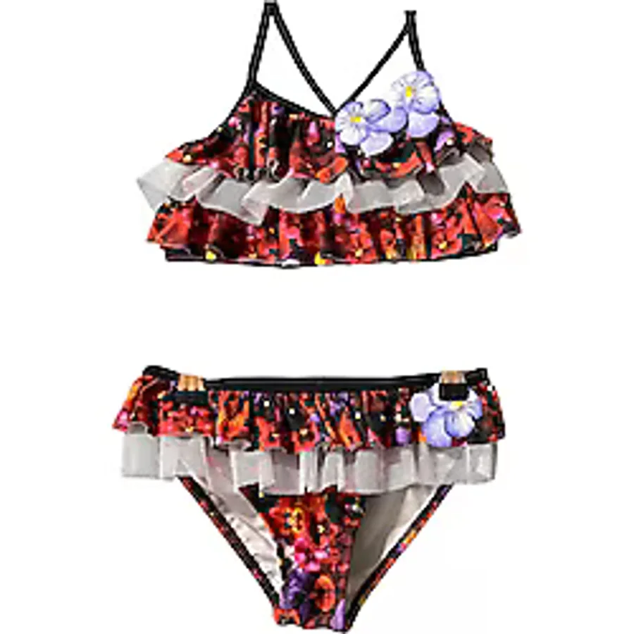 Halter Yaka Multi-Fırfırlı 3D Çiçek Detaylı 50UV Kız Çocuk Bikini Takımı by Nessi Byrd