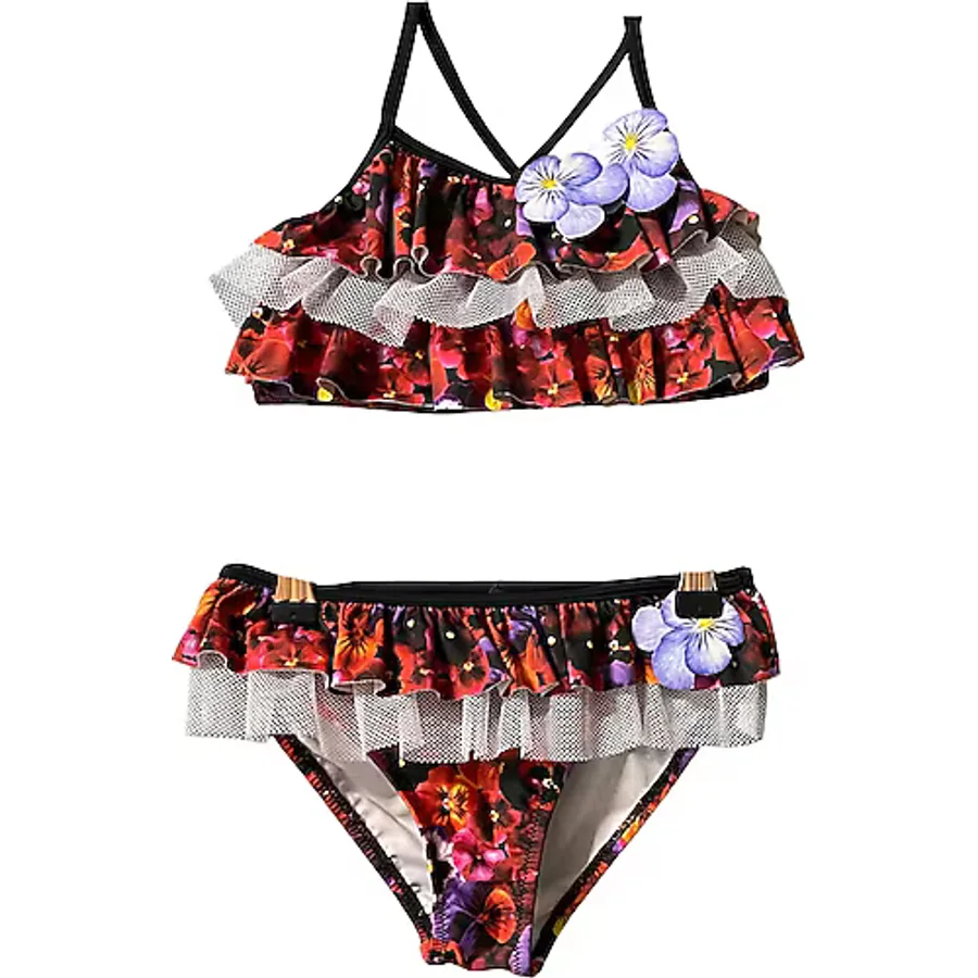 Halter Yaka Multi-Fırfırlı 3D Çiçek Detaylı 50UV Kız Çocuk Bikini Takımı by Nessi Byrd