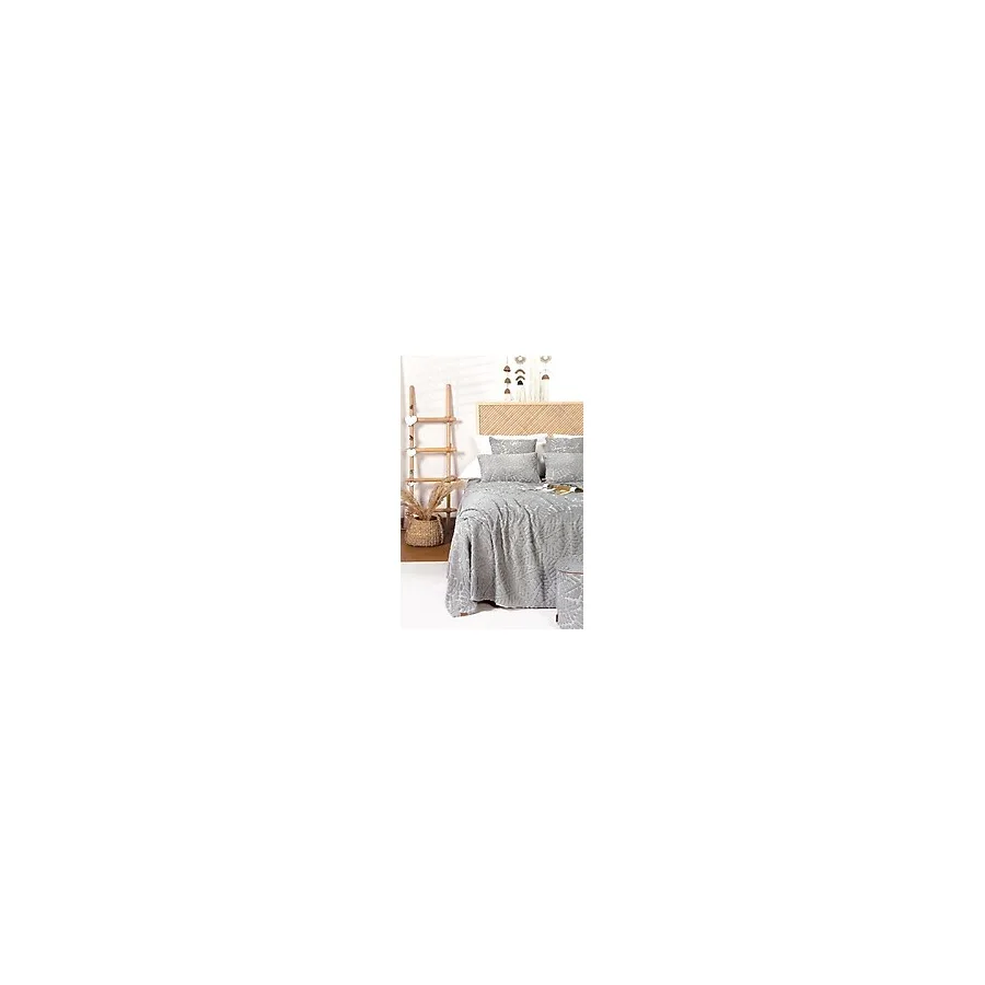 Hamur Iskandinav Yatak Örtüsü Seti Çift Kişilik Set Bohem Punch Panç Desen Forest Gri - 230 x 240 cm