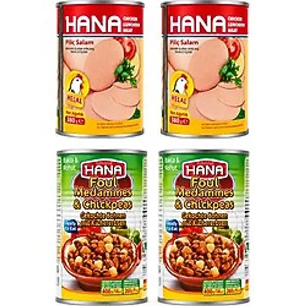 Hana Tavuk Salam 380 gr X 2 + Bakla ve nohut konservesi 400 gr X 2
