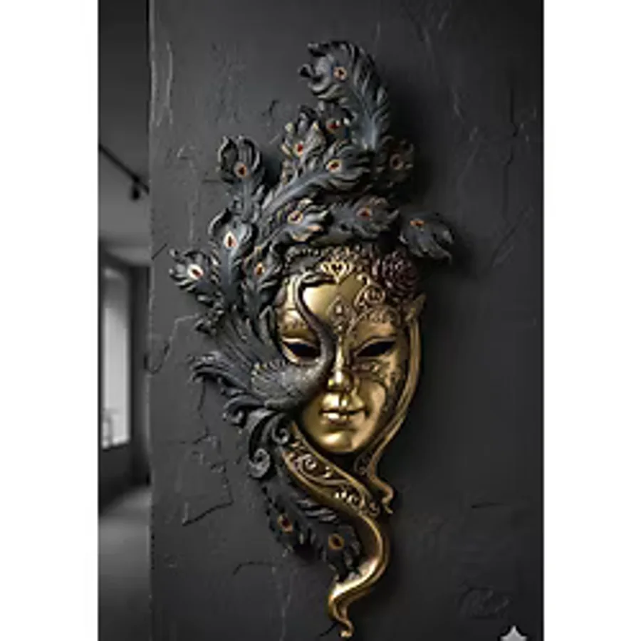 Hanlar Home Dekoratif Maske Pano Duvar Heykel (53X26CM)