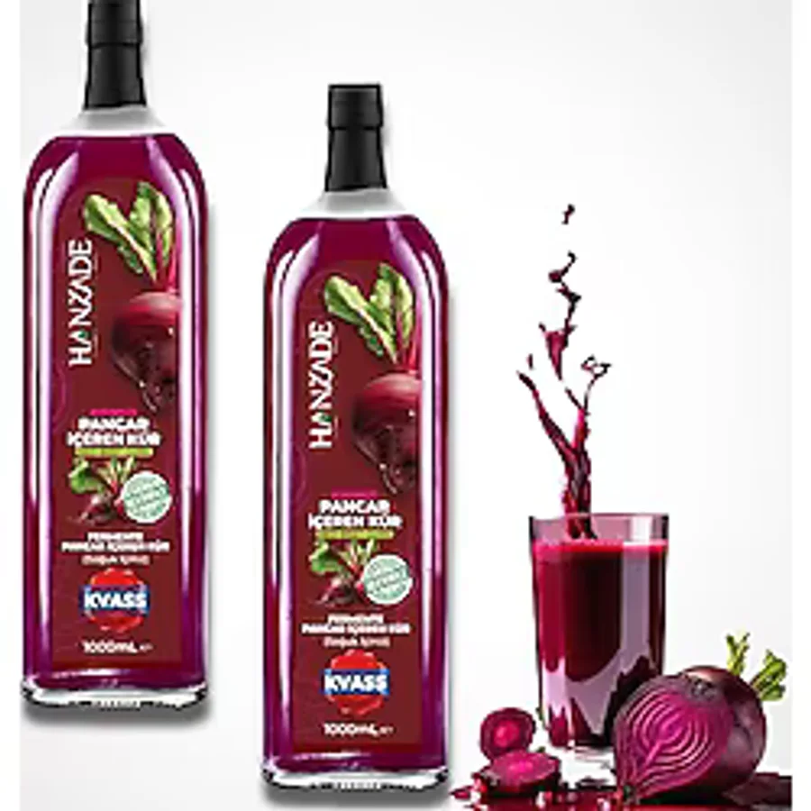 Hanzade Bitkisel Pancar Kvass Fermente Kırmızı Pancar Içeren Kür 1 Litre x 2 Adet Cam Şişe - 2 lt