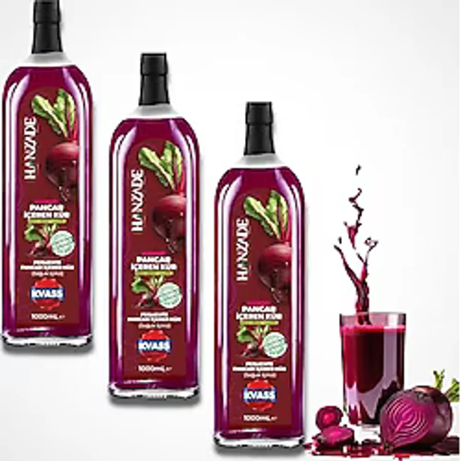 Hanzade Bitkisel Pancar Kvass Fermente Kırmızı Pancar Içeren Kür 1 Litre x 3 Adet Cam Şişe - 3 lt