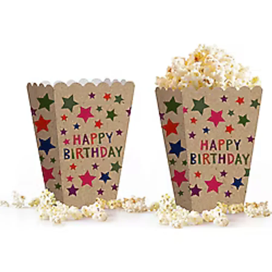 Happy Bırthday Baskılı Kraft Stars Karton Mısır Kutusu 8 li