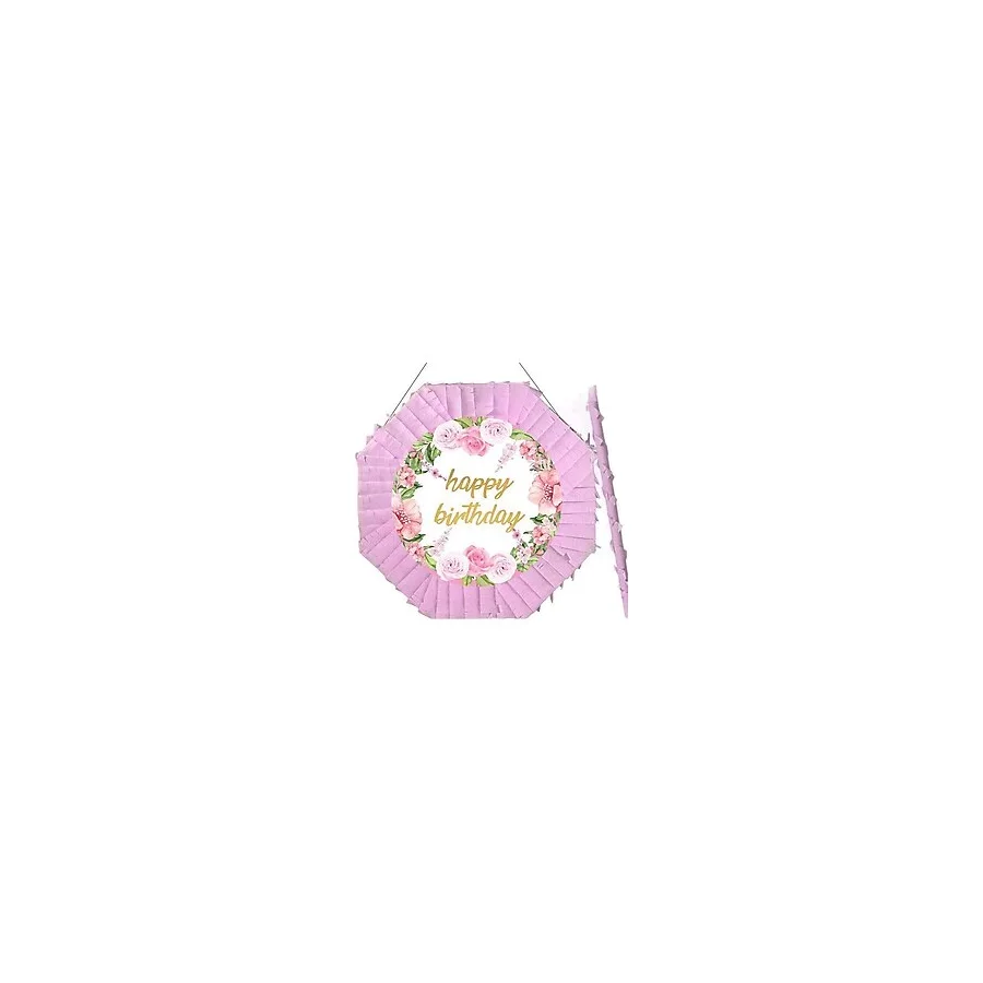 Happy Birthday Pinyata Pembe Güllü 42cm + Sopası
