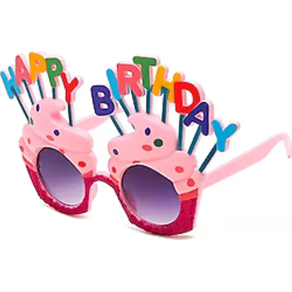 Happy Birthday Yazılı Pembe Fuşya Renk Pembe Pastalı Parti Gözlüğü 12x7 cm