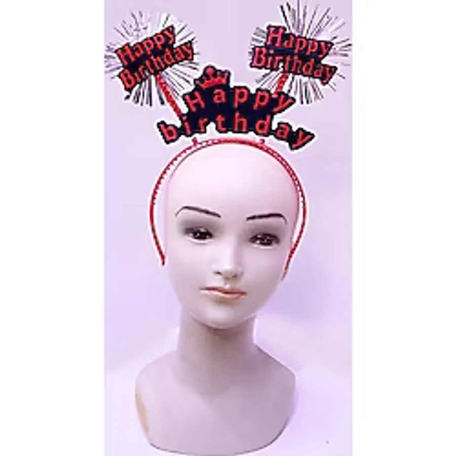 Happy Birthday Yazılı Püsküllü Neon Kırmızı Renk Doğum Günü Tacı 22x19 cm