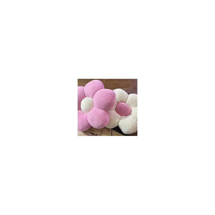 happyteks Pembe-ekru Ikiz Papatya Dekoratif Peluş Ve Kırlent Yastık Minder