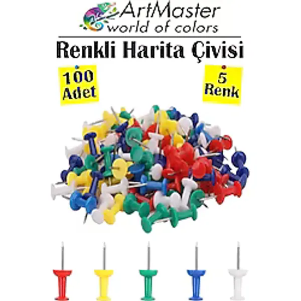 Harita Civisi Renkli 100 Lu 1 Paket Renkli Mantar Pano Raptiyesi Pano Ignesi Ofis Okul Buro Renkli Harita Civisi