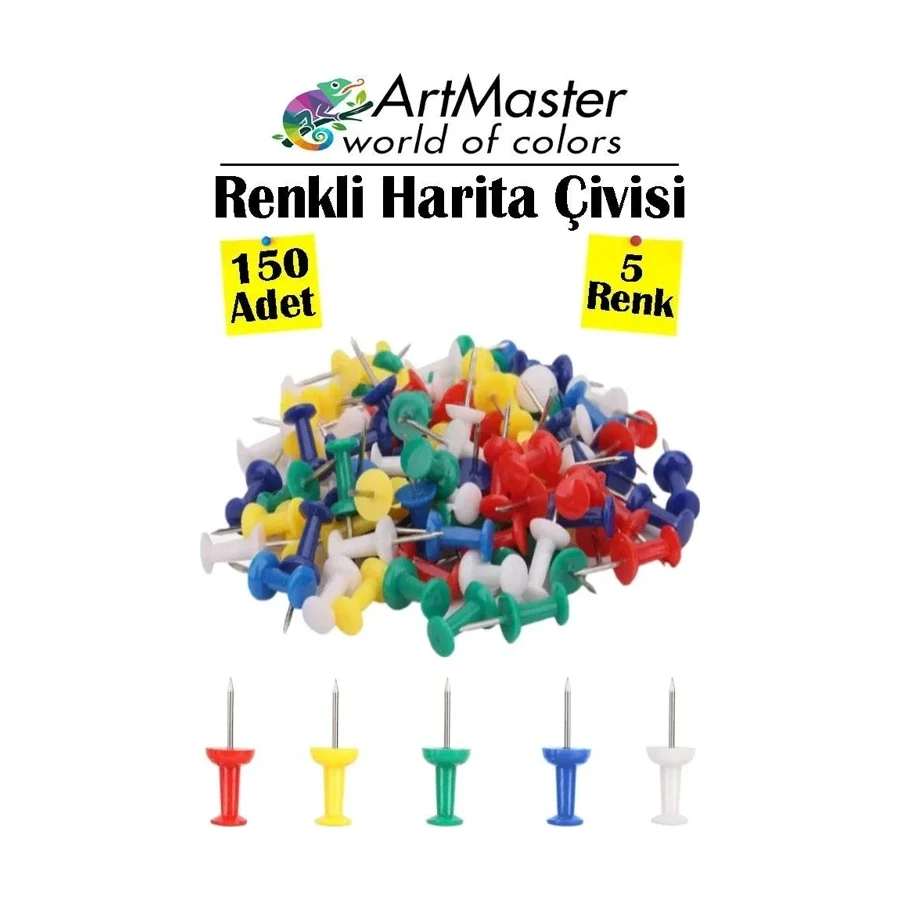 Harita Civisi Renkli 150 Li 1 Paket Renkli Mantar Pano Raptiyesi Pano Ignesi Ofis Okul Buro Renkli Harita Civisi