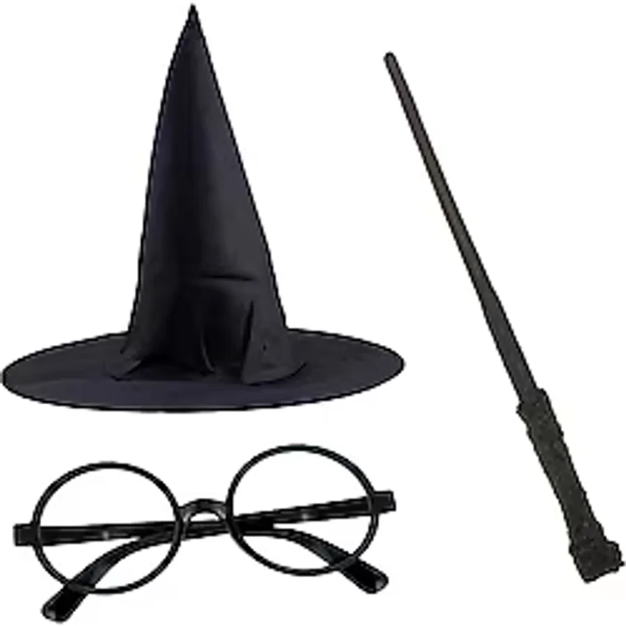 Harry Potter Siyah Şapkası Harry Potter Gözlüğü Harry Potter Asası 3 Lü Set