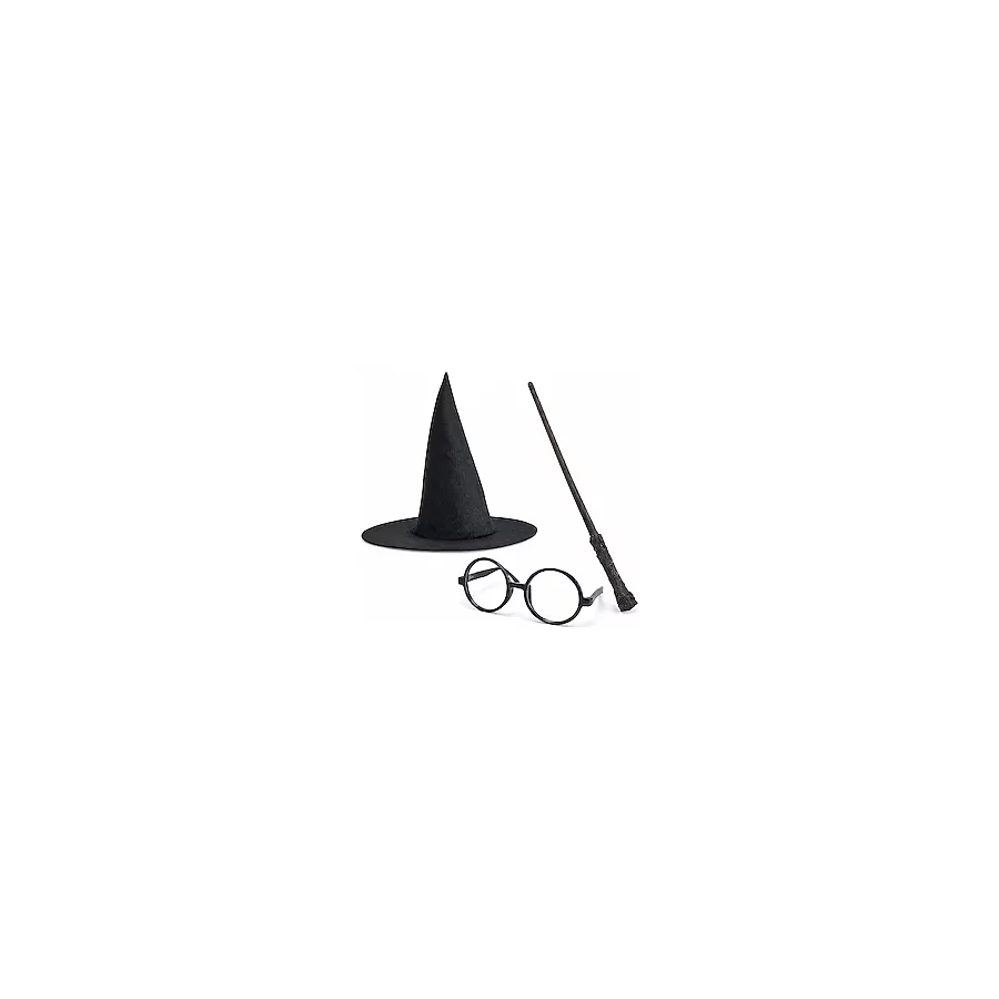 Harry Potter Tarzı Çocuk Seti (Siyah Keçe Şapka, Asa, Gözlük)