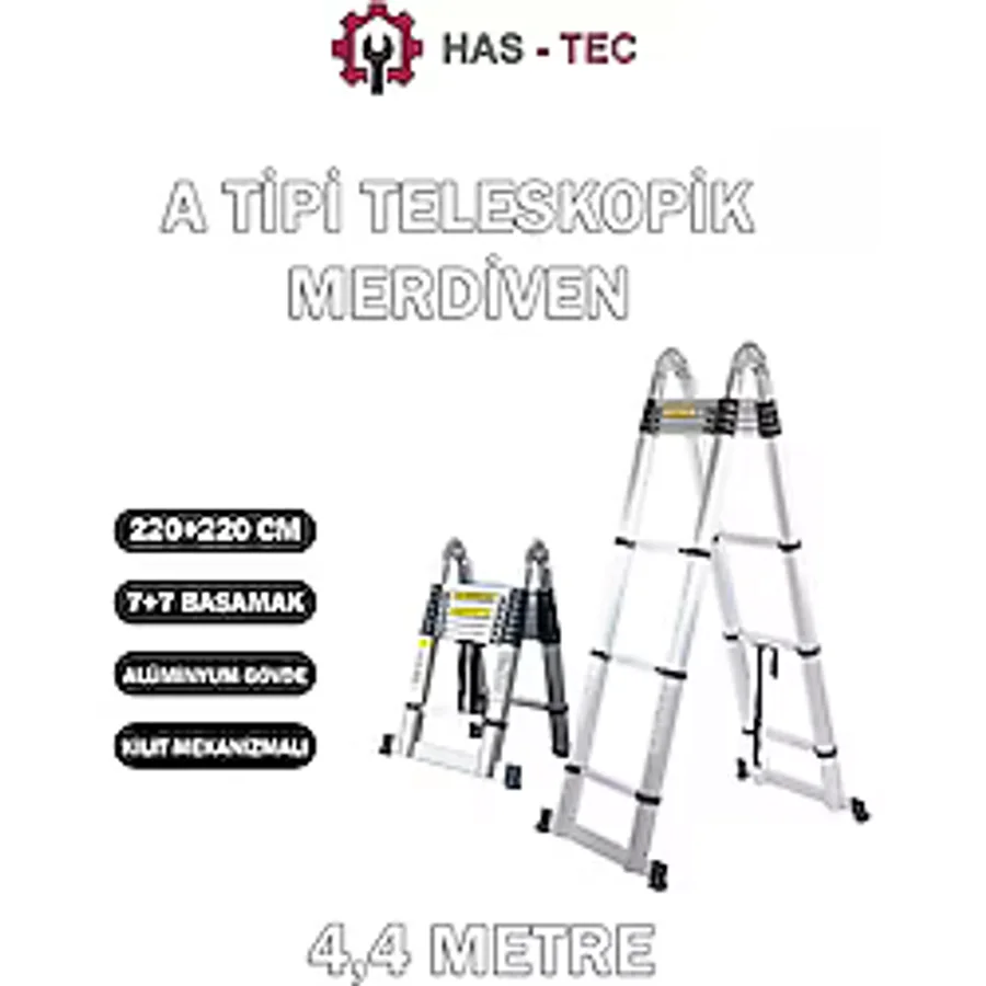 HAS - TEC 7+7 Basamaklı Çift Taraflı A Tipi Uzayan Teleskopik Merdiven 4,4 M