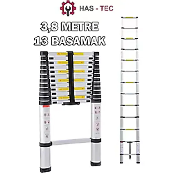 HAS-TEC Teleskopik Merdiven A Tipi Uzayan 3,8 Metre 6+6 Basamaklı Alüminyum